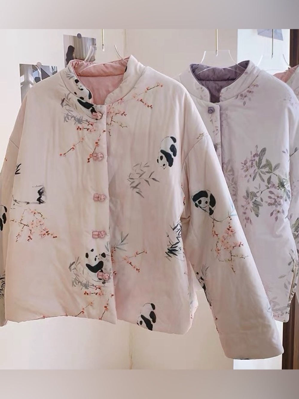 Women's Pink Panda Print Padded Jacket